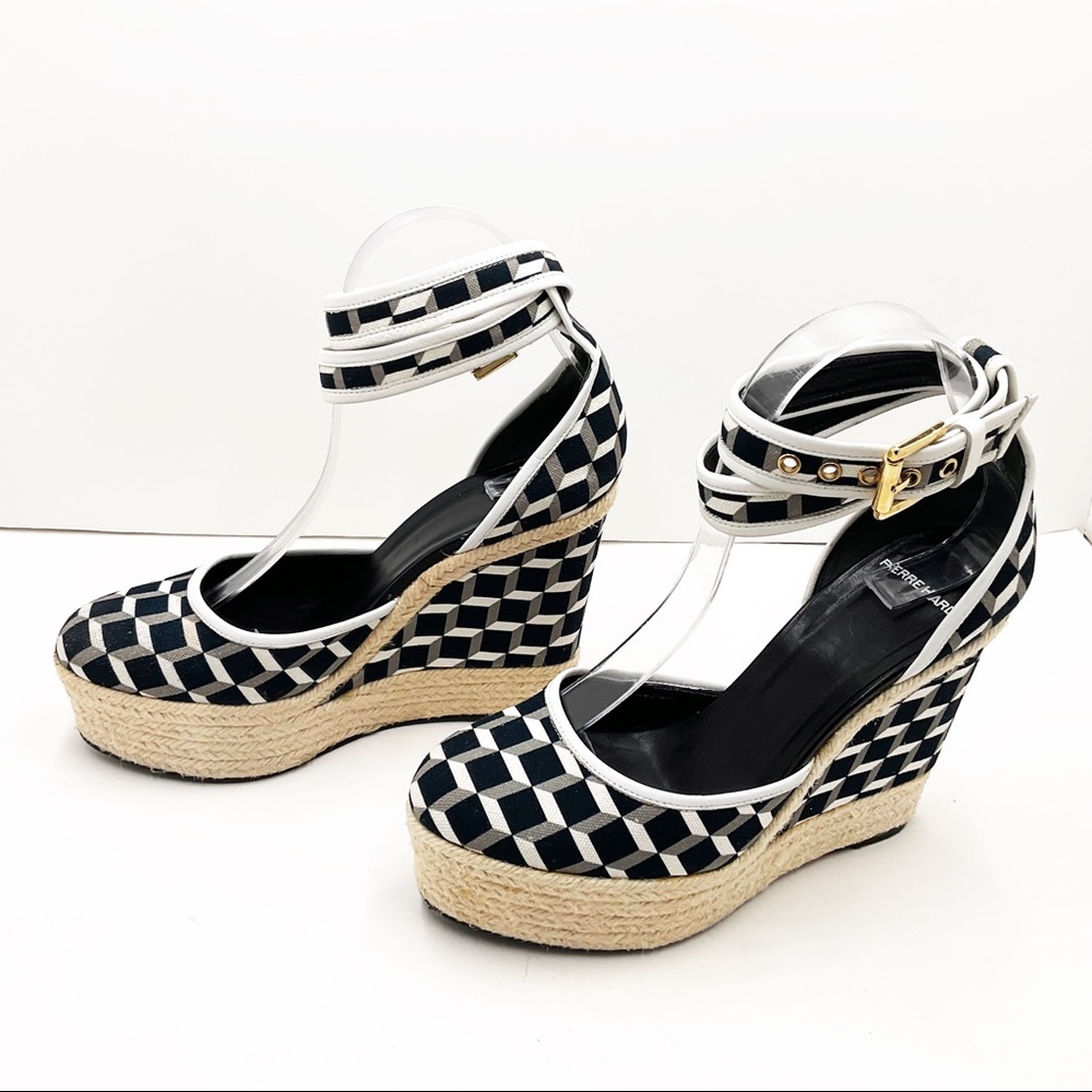 {Pierre Hardy} Canvas & Leather Cubed Print Espadrille Wedges - Picture 14 of 16